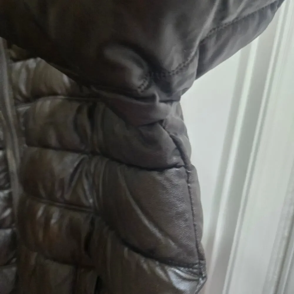 Tommy Hilfiger Mens XXL Brown Faux Leather Quilted Puffer Jacket